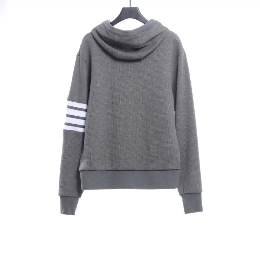 Thom Browne Waffle Hooded Cardigan Light Grey