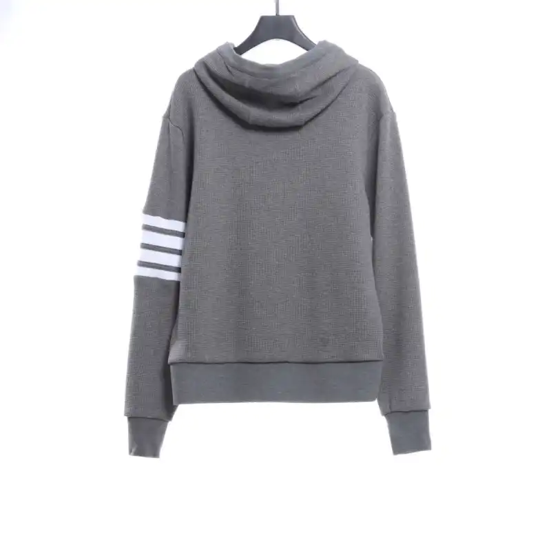 Thom Browne Waffle Hooded Cardigan Light Grey