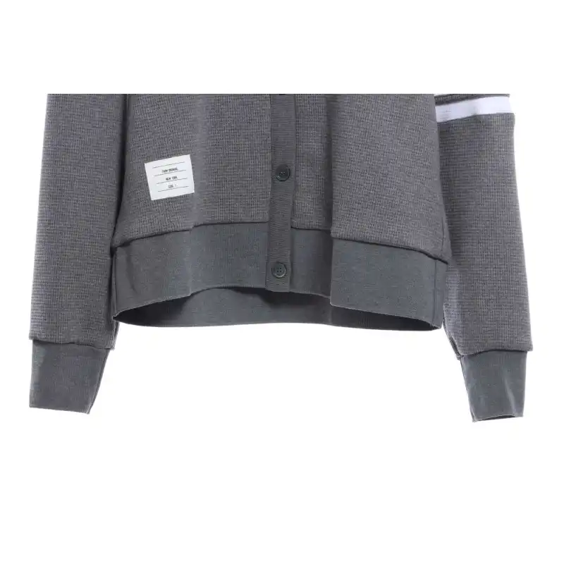 Thom Browne Waffle Hooded Cardigan Light Grey