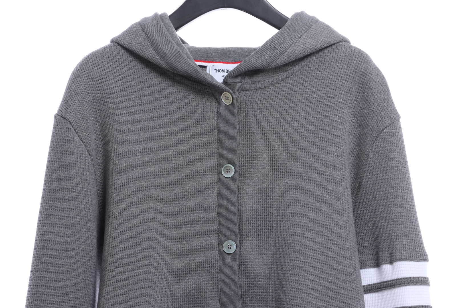 Thom Browne Waffle Hooded Cardigan Light Grey