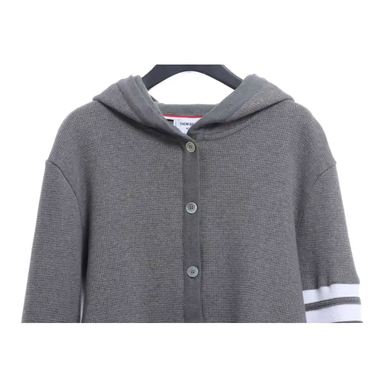 Thom Browne Waffle Hooded Cardigan Light Grey