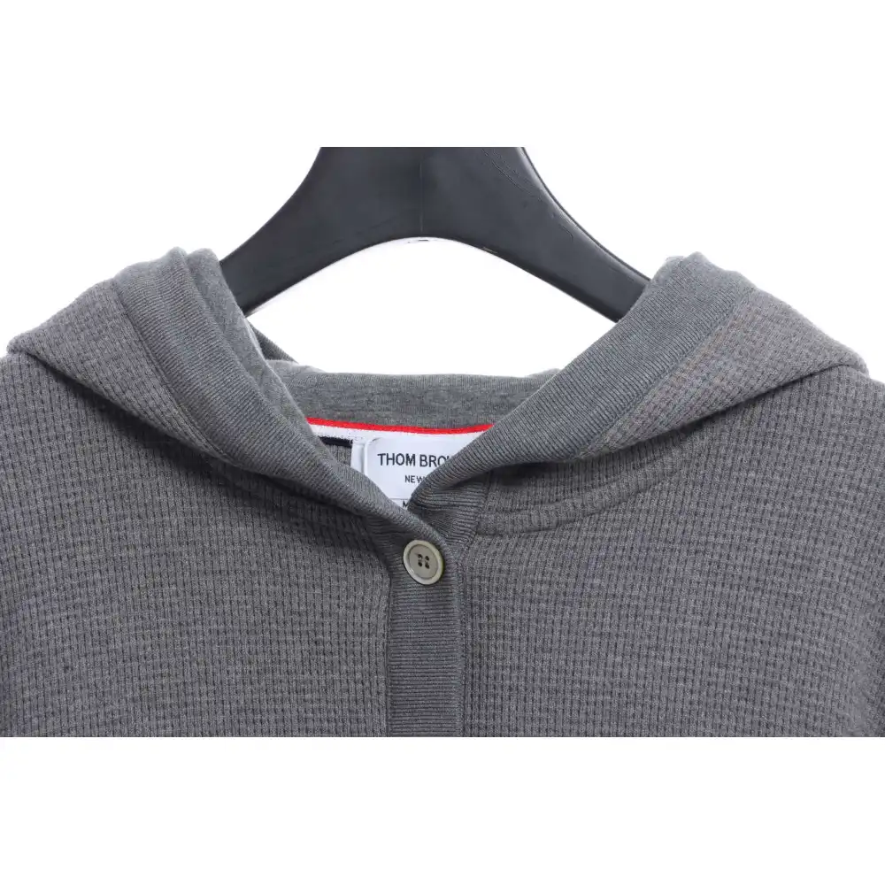 Thom Browne Waffle Hooded Cardigan Light Grey