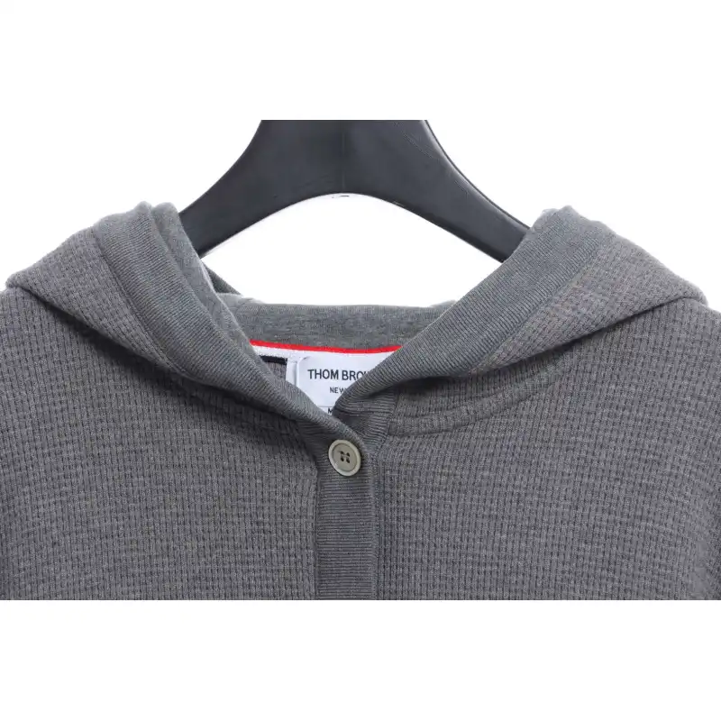 Thom Browne Waffle Hooded Cardigan Light Grey