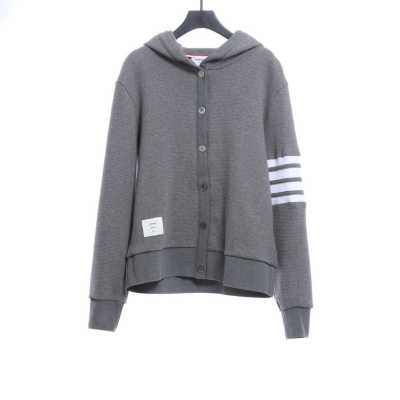 Thom Browne Waffle Hooded Cardigan Light Grey 01