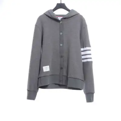 Thom Browne Waffle Hooded Cardigan Light Grey 01