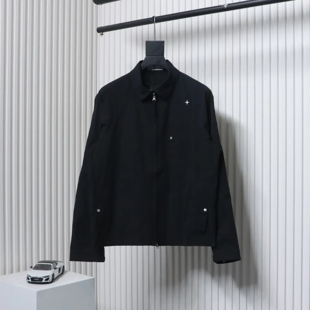 Stone Island 24Fw Star Logo Embroidered Laminated Shirt Jacket Black