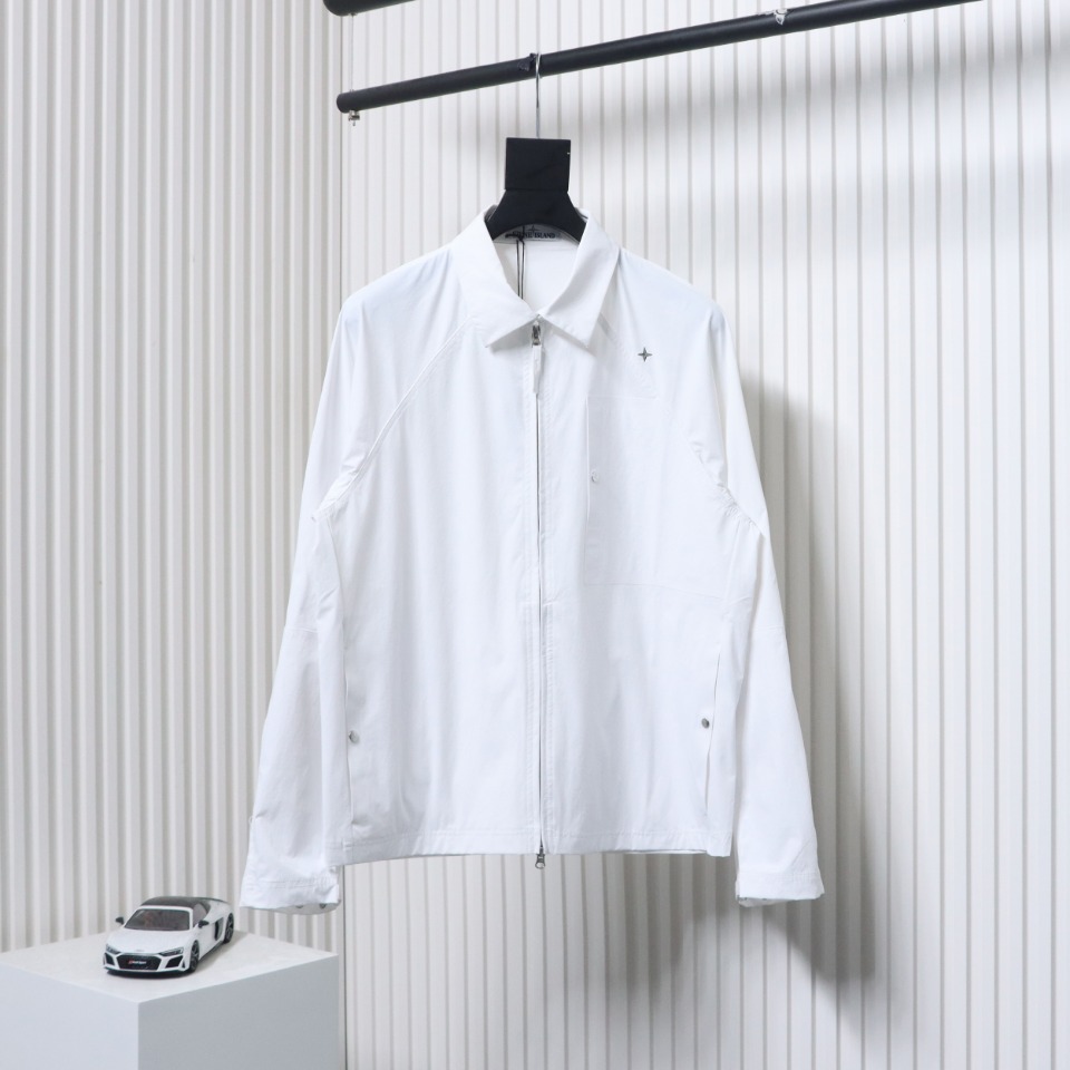 Stone Island 24Fw Star Logo Embroidered Laminated Shirt Jacket White