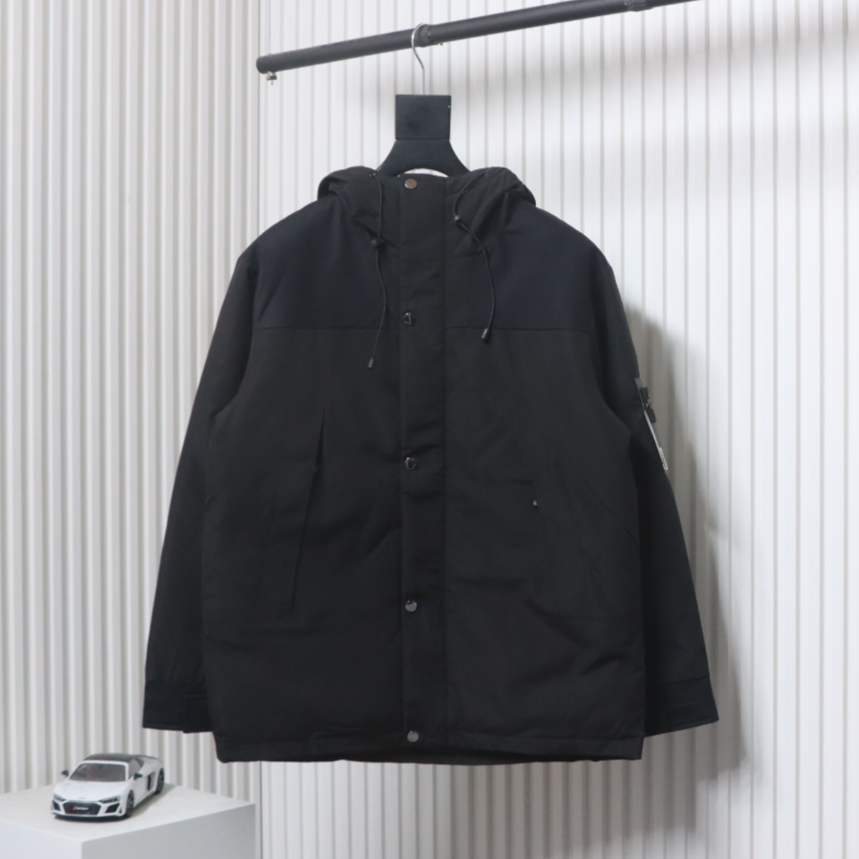 Stone Island Logo Armband Logo Solid Color Zip-Up Work Hooded Down Jacket