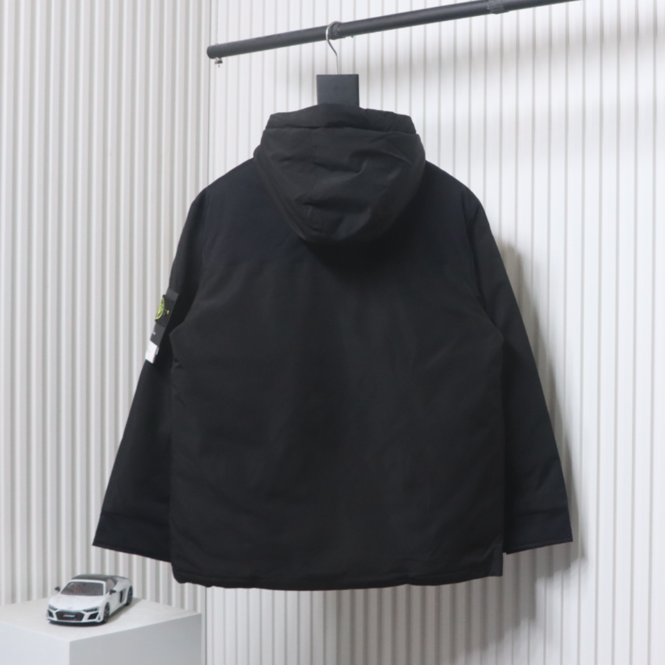 Stone Island Logo Armband Logo Solid Color Zip-Up Work Hooded Down Jacket