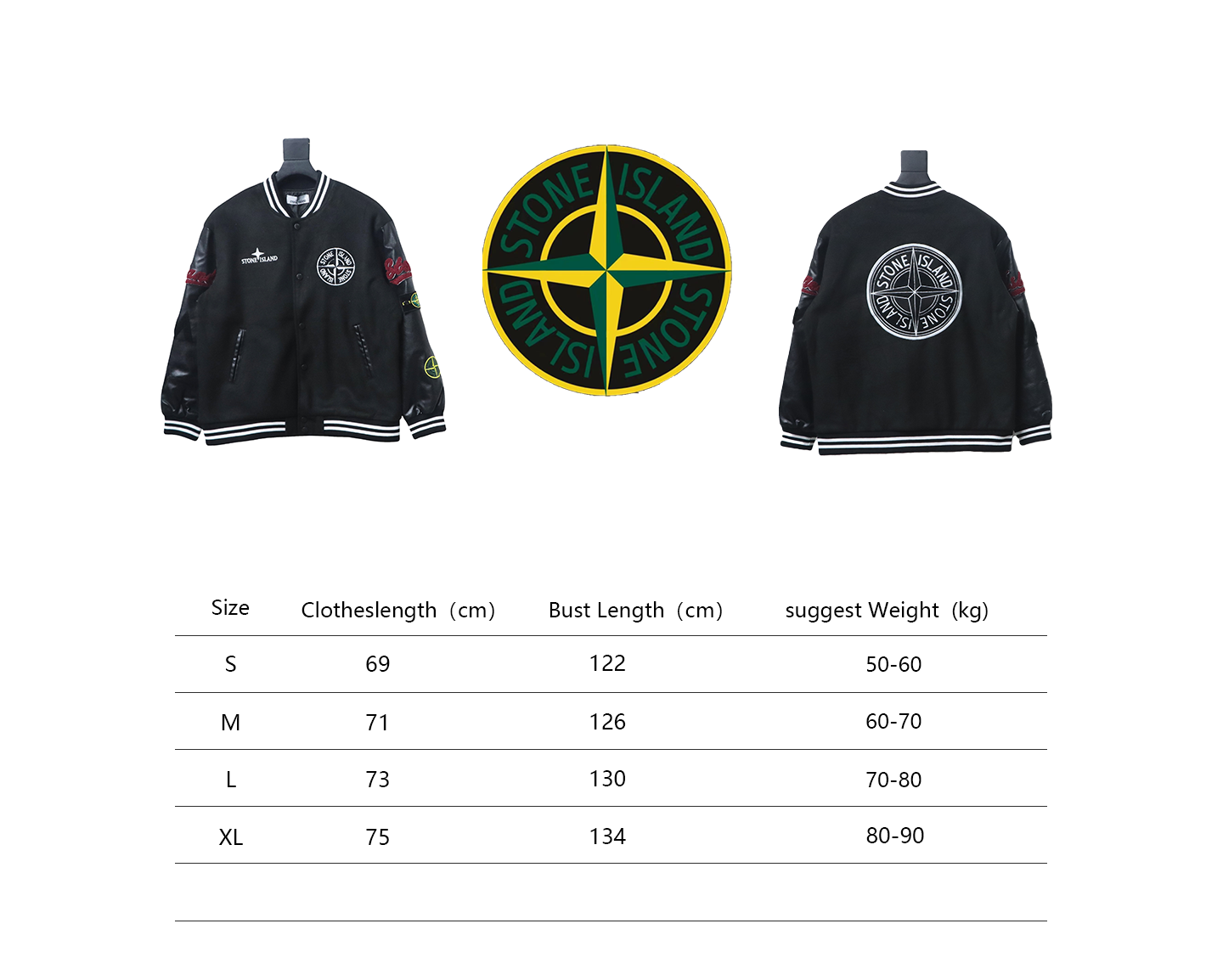 Stone Island PU Leather And Cotton Baseball Jacket