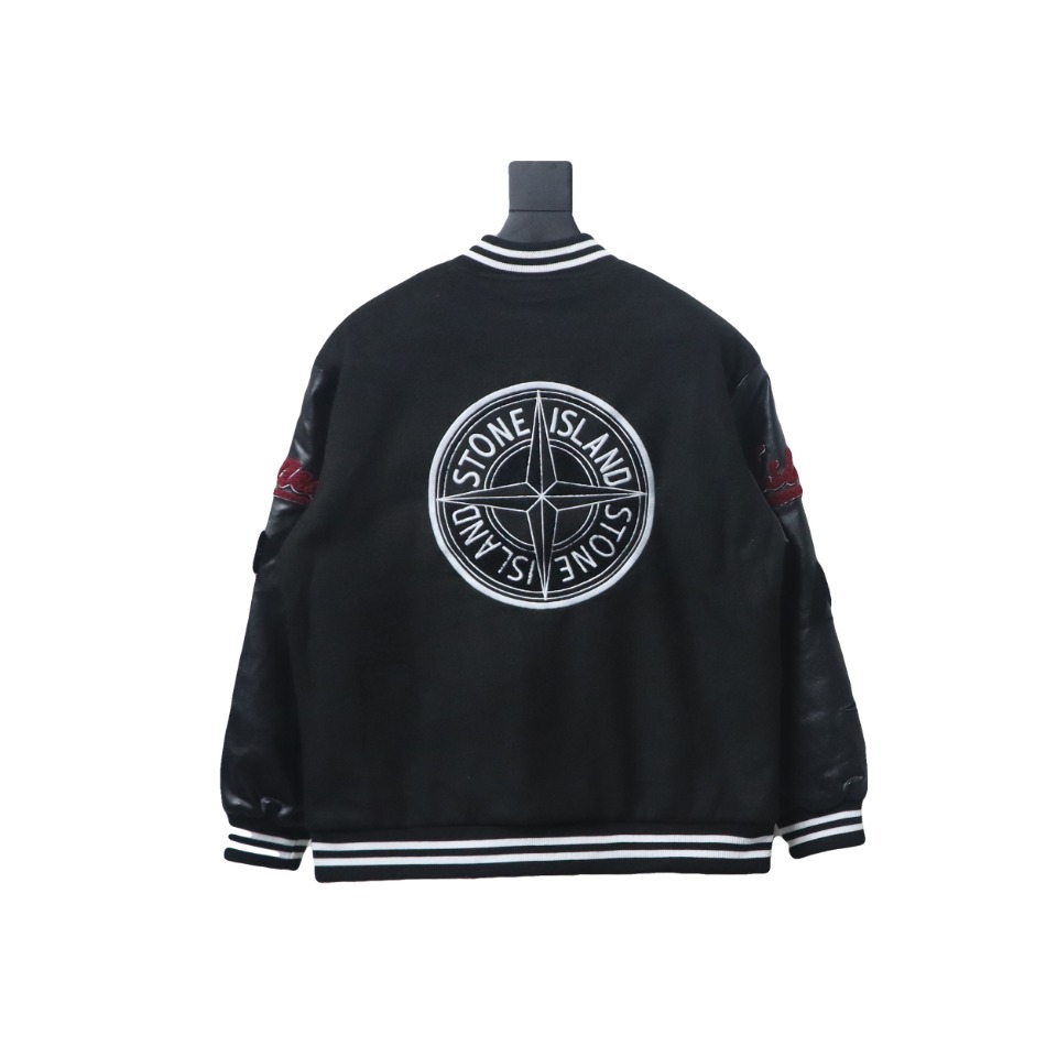 Stone Island PU Leather And Cotton Baseball Jacket