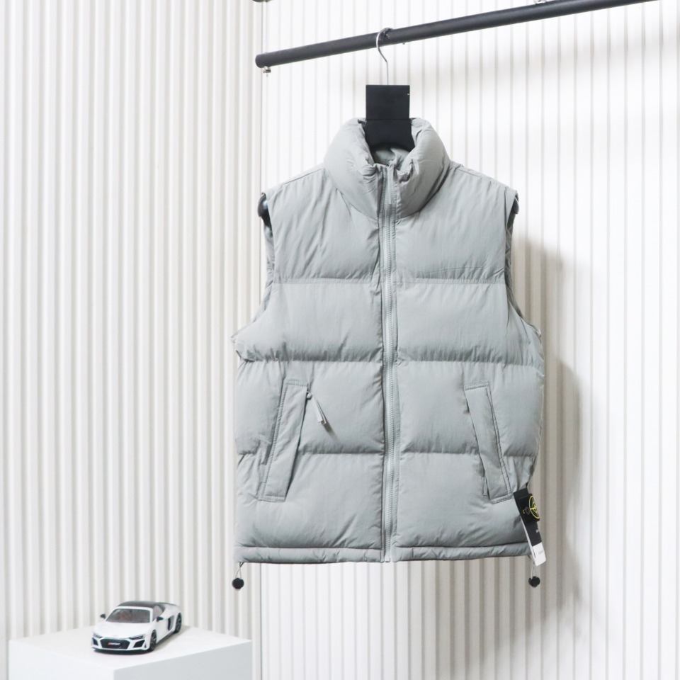 Stone Island Solid Color Quilted Logo Down Vest Grey