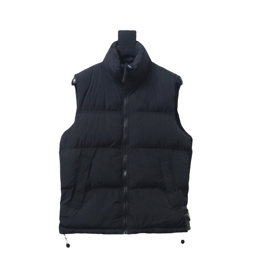 Stone Island Solid Color Quilted Logo Down Vest Black