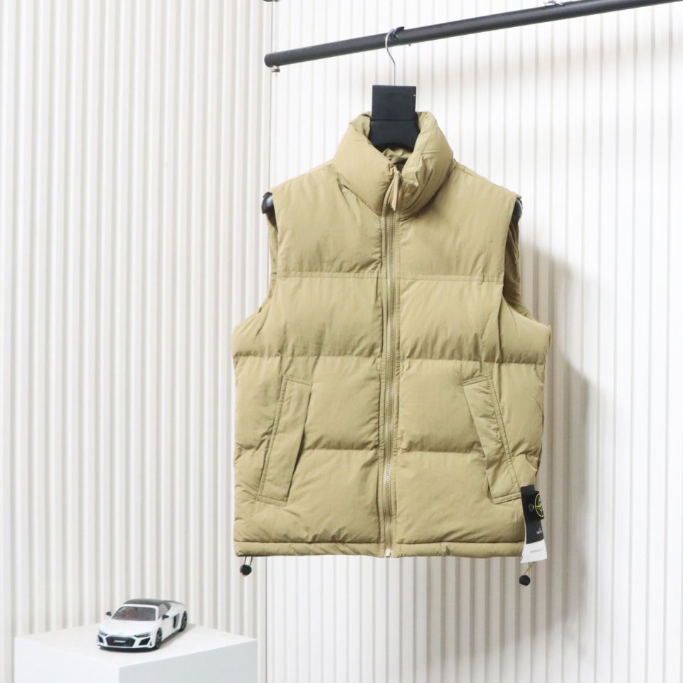 Stone Island Solid Color Quilted Logo Down Vest Brown