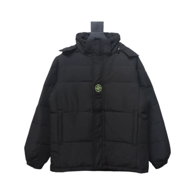 Stone Island Solid Color Zipper Hooded Reversible Down Jacket Black 01