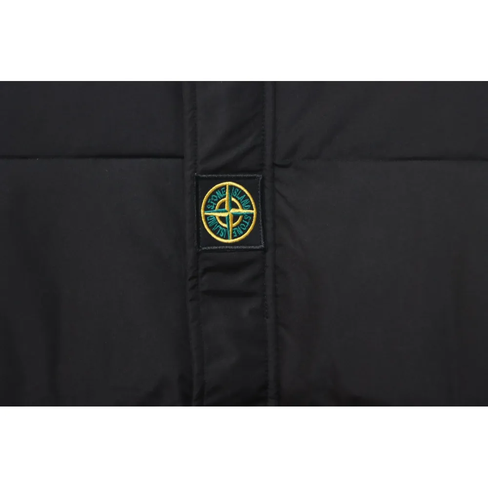 Stone Island Solid Color Zipper Hooded Reversible Down Jacket Black