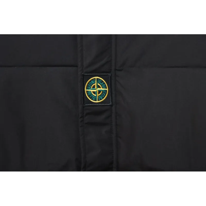 Stone Island Solid Color Zipper Hooded Reversible Down Jacket Black