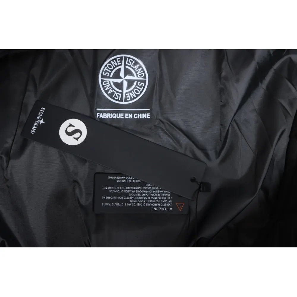 Stone Island Solid Color Zipper Hooded Reversible Down Jacket Black