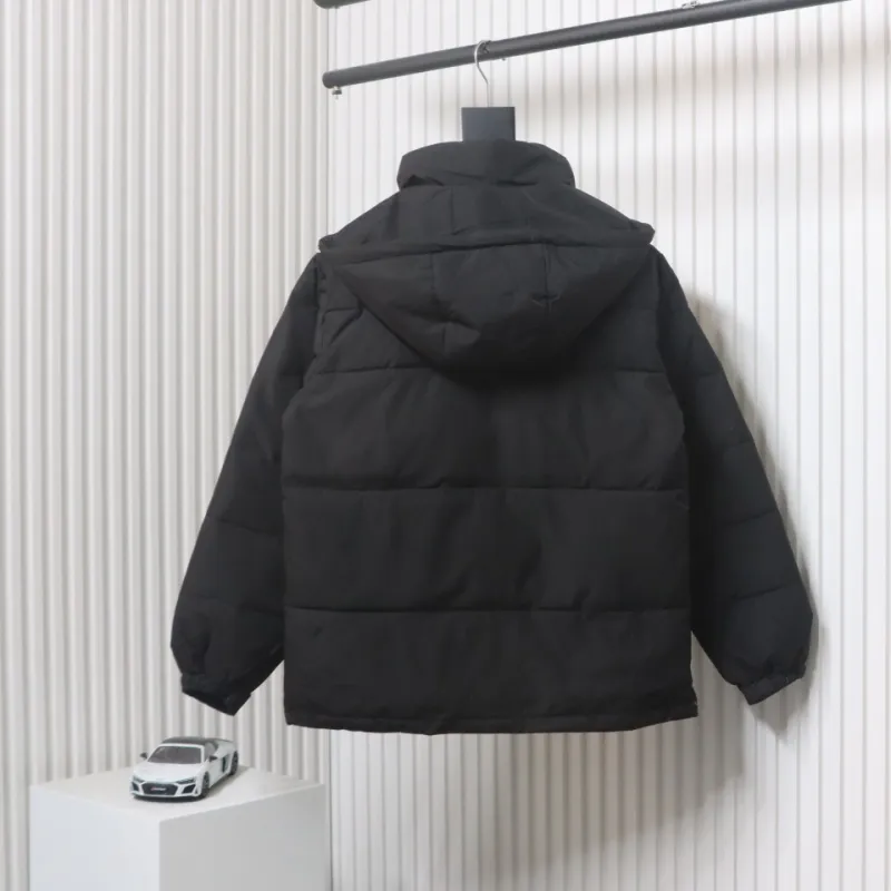 Stone Island Solid Color Zipper Hooded Reversible Down Jacket Black