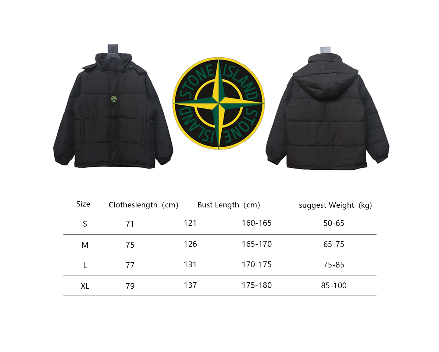 Stone Island Solid Color Zipper Hooded Reversible Down Jacket Black