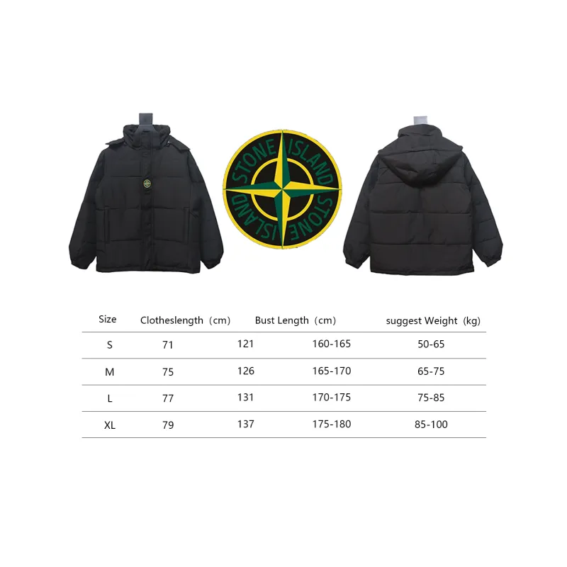 Stone Island Solid Color Zipper Hooded Reversible Down Jacket Black