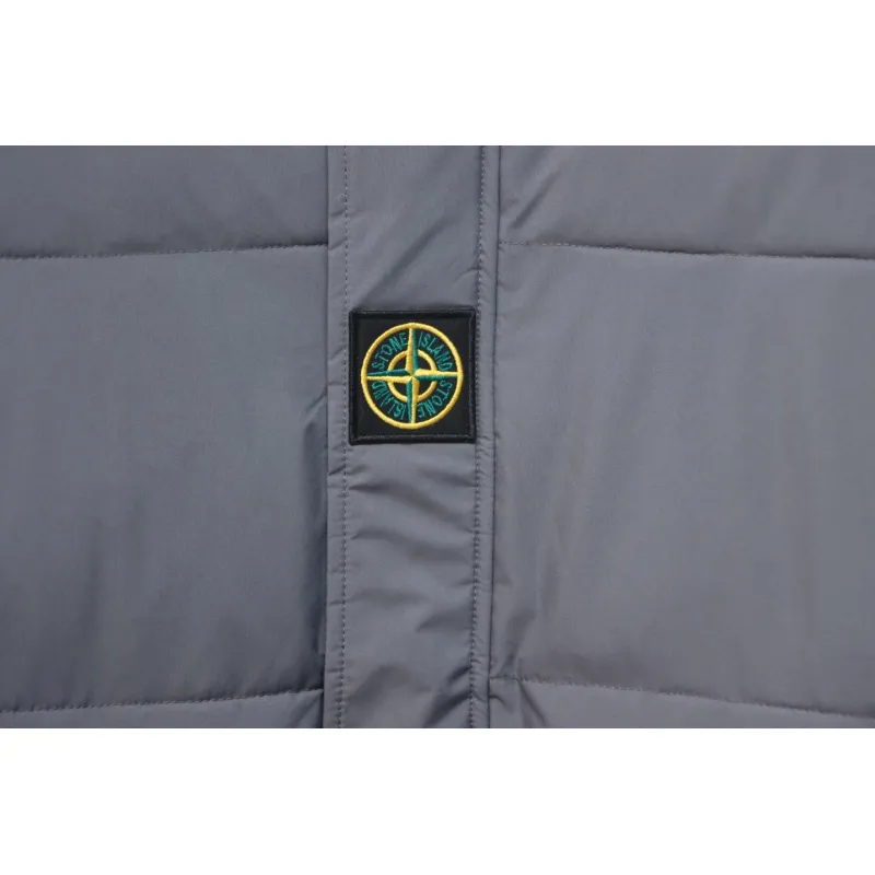 Stone Island Solid Color Zipper Hooded Reversible Down Jacket Grey