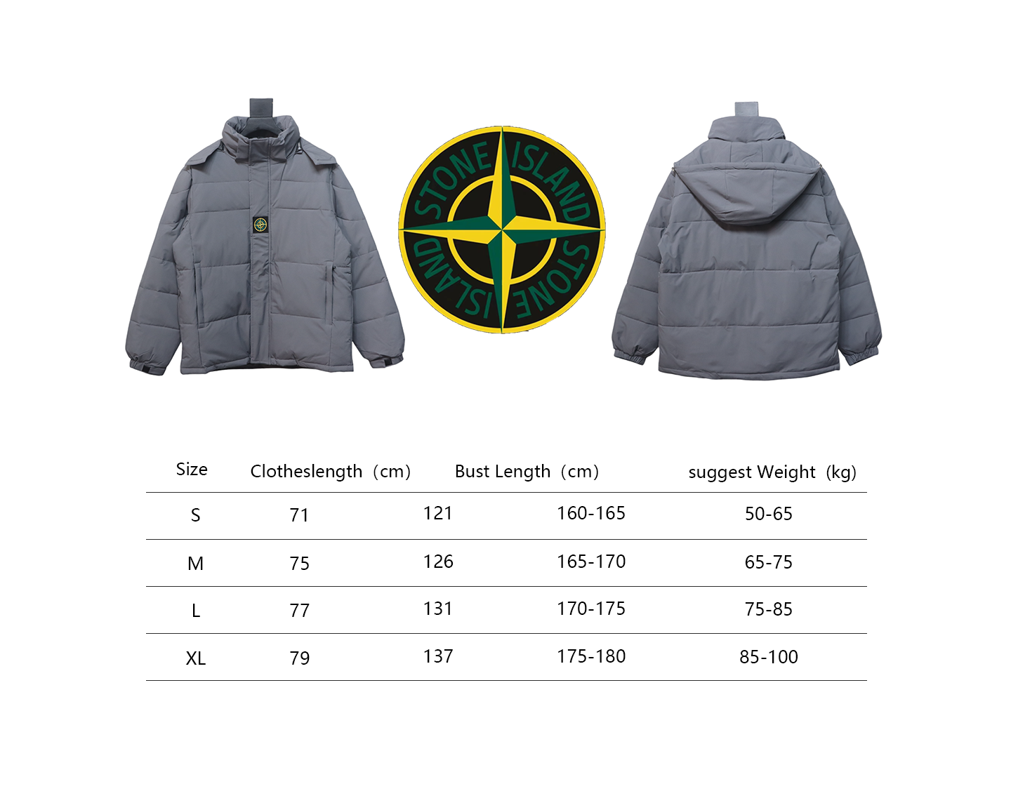 Stone Island Solid Color Zipper Hooded Reversible Down Jacket Grey