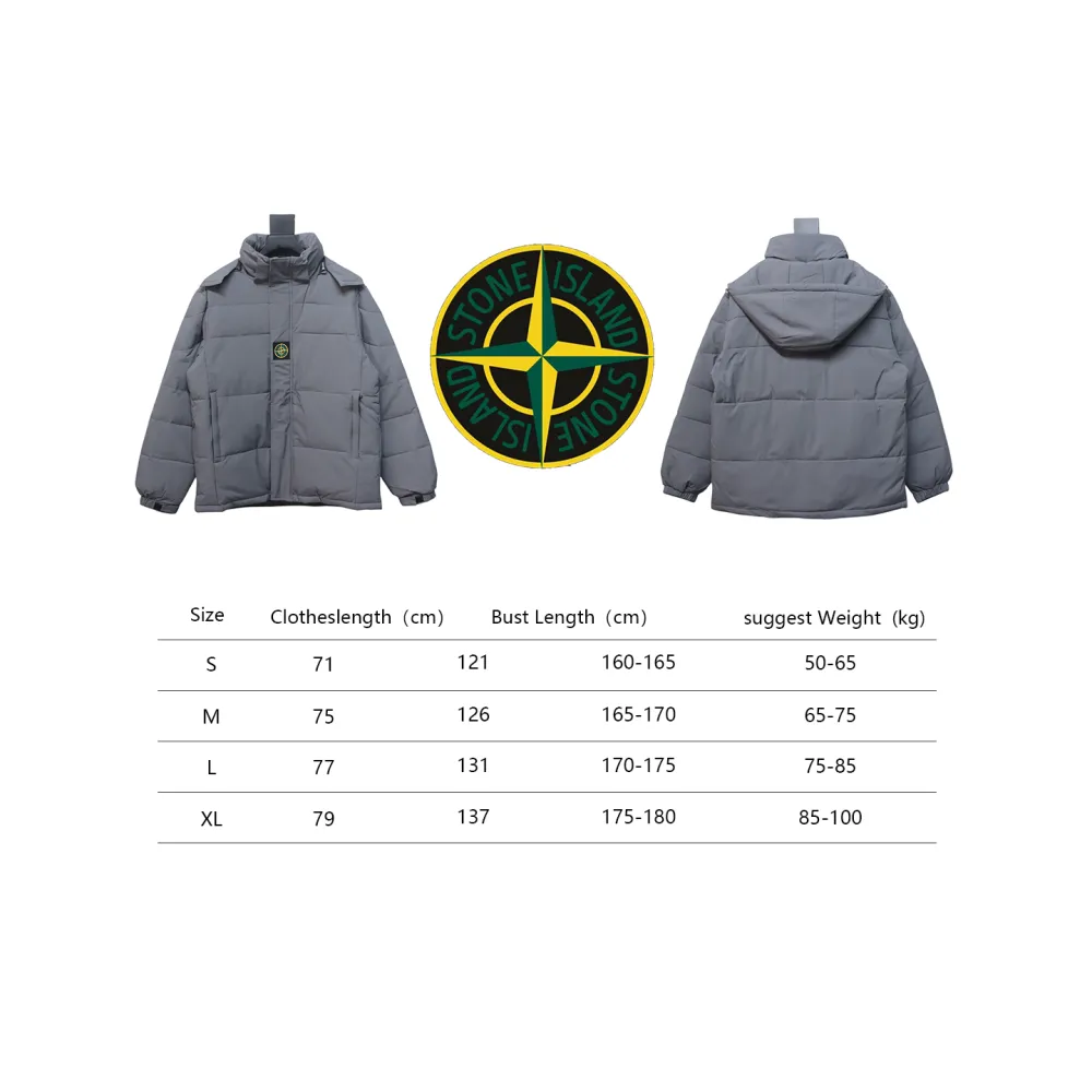 Stone Island Solid Color Zipper Hooded Reversible Down Jacket Grey