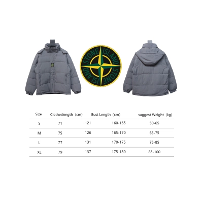 Stone Island Solid Color Zipper Hooded Reversible Down Jacket Grey 02