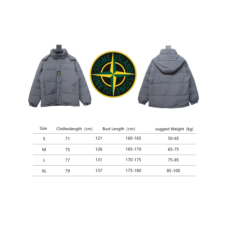 Stone Island Solid Color Zipper Hooded Reversible Down Jacket Grey
