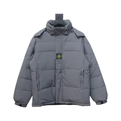 Stone Island Solid Color Zipper Hooded Reversible Down Jacket Grey 01