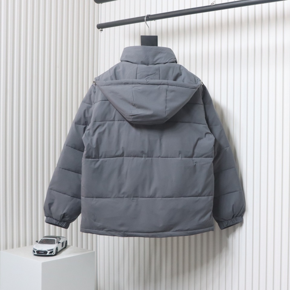 Stone Island Solid Color Zipper Hooded Reversible Down Jacket Grey