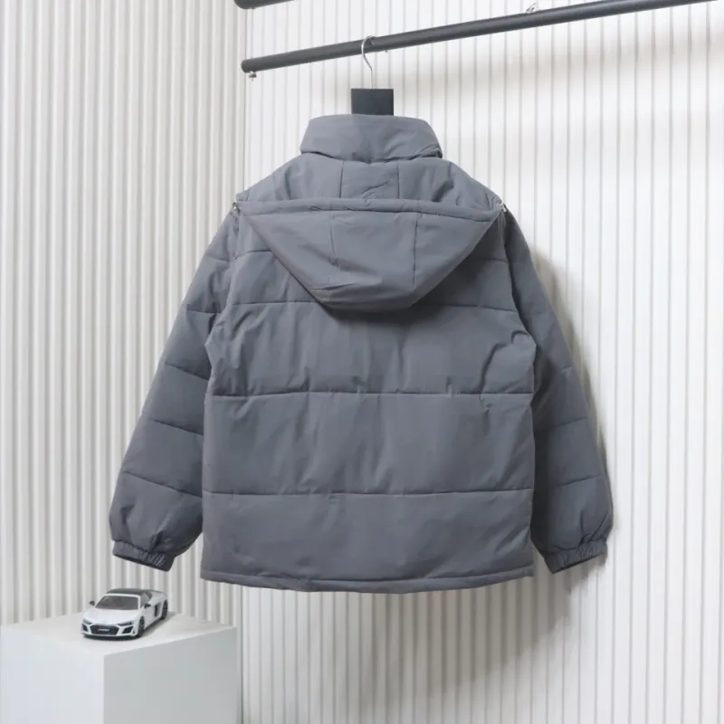 Stone Island Solid Color Zipper Hooded Reversible Down Jacket Grey