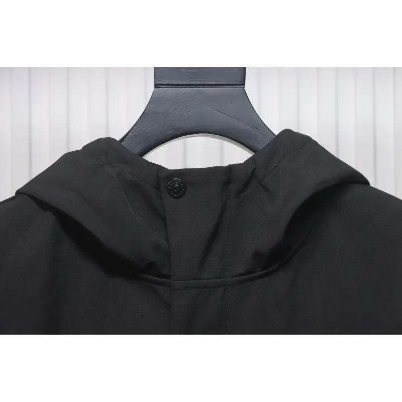 Stone Island SS24 Soft Shell Waterproof And Windproof Solid Color Single Breasted Hooded Jacket Black