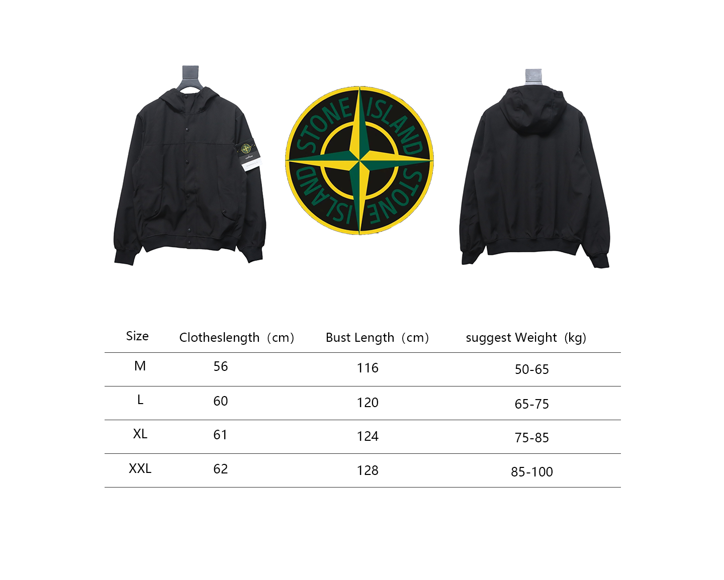 Stone Island SS24 Soft Shell Waterproof And Windproof Solid Color Single Breasted Hooded Jacket Black