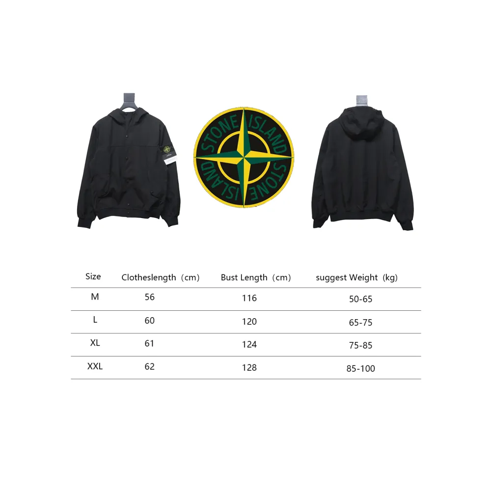 Stone Island SS24 Soft Shell Waterproof And Windproof Solid Color Single Breasted Hooded Jacket Black