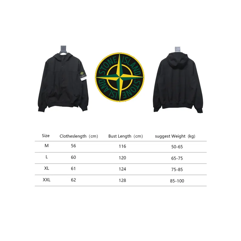 Stone Island SS24 Soft Shell Waterproof And Windproof Solid Color Single Breasted Hooded Jacket Black