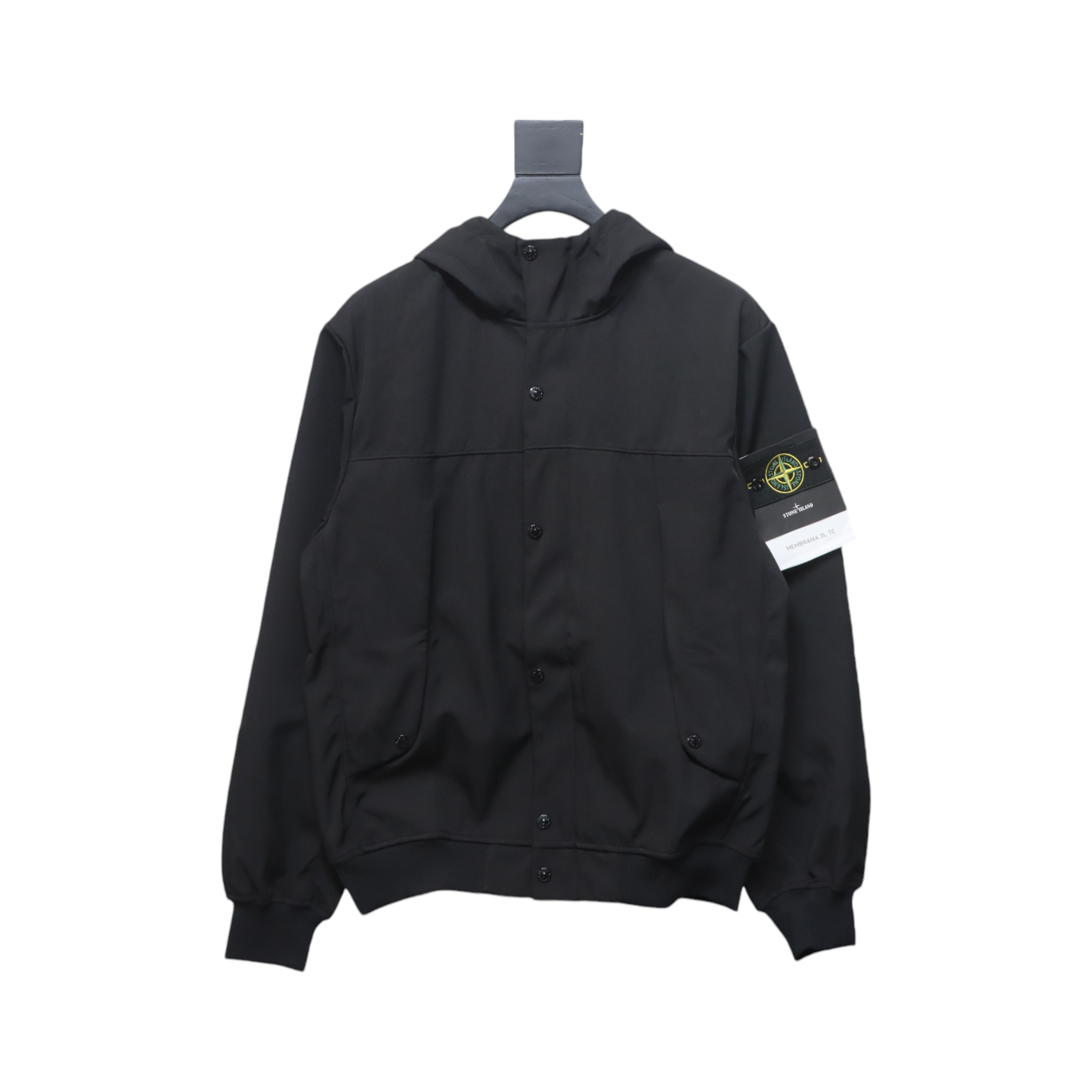 Stone Island SS24 Soft Shell Waterproof And Windproof Solid Color Single Breasted Hooded Jacket Black