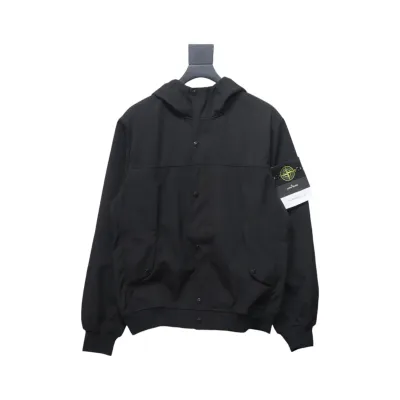 Stone Island SS24 Soft Shell Waterproof And Windproof Solid Color Single Breasted Hooded Jacket Black 01