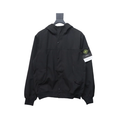 Stone Island SS24 Soft Shell Waterproof And Windproof Solid Color Single Breasted Hooded Jacket Black 01