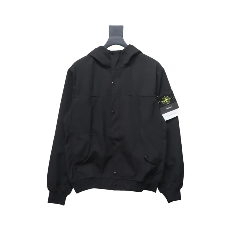Stone Island SS24 Soft Shell Waterproof And Windproof Solid Color Single Breasted Hooded Jacket Black