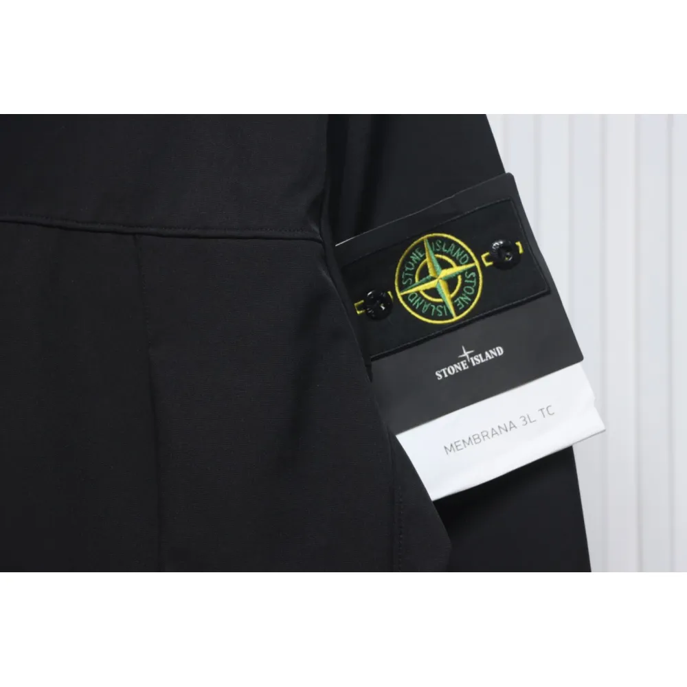 Stone Island SS24 Soft Shell Waterproof And Windproof Solid Color Single Breasted Hooded Jacket Black