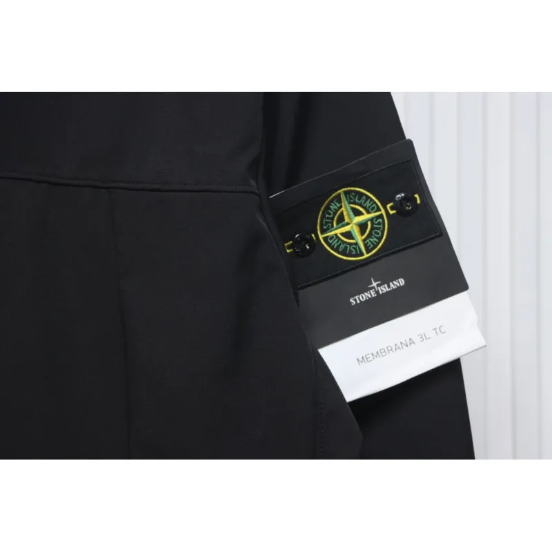 Stone Island SS24 Soft Shell Waterproof And Windproof Solid Color Single Breasted Hooded Jacket Black