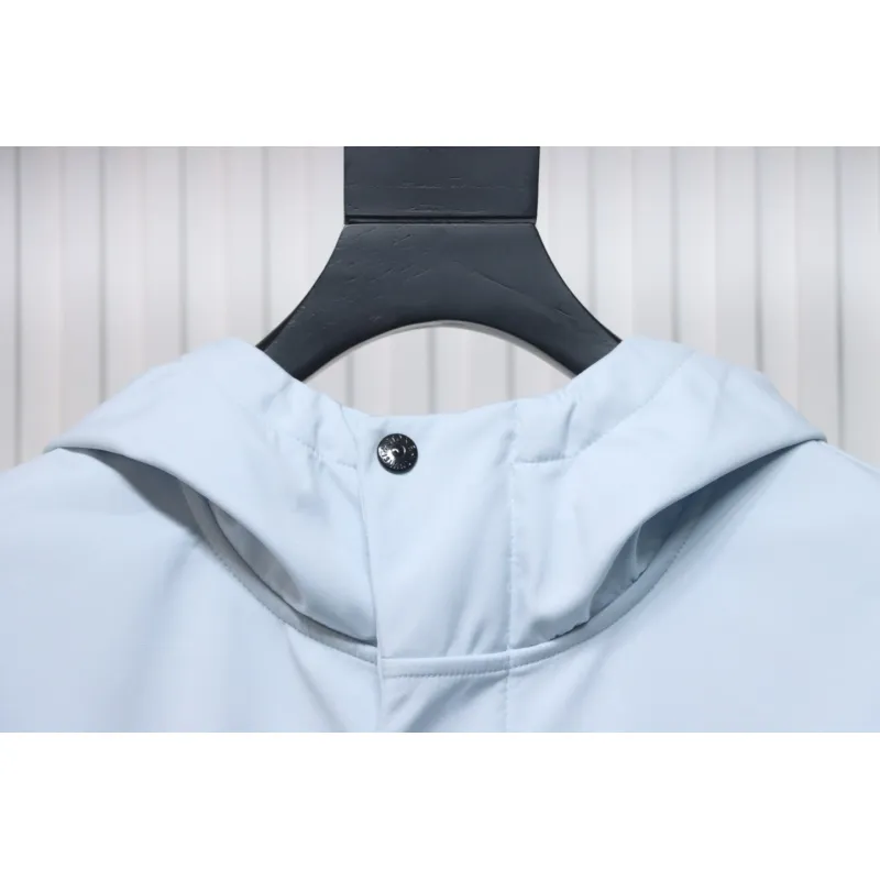 Stone Island SS24 Soft Shell Waterproof And Windproof Solid Color Single Breasted Hooded Jacket Blue