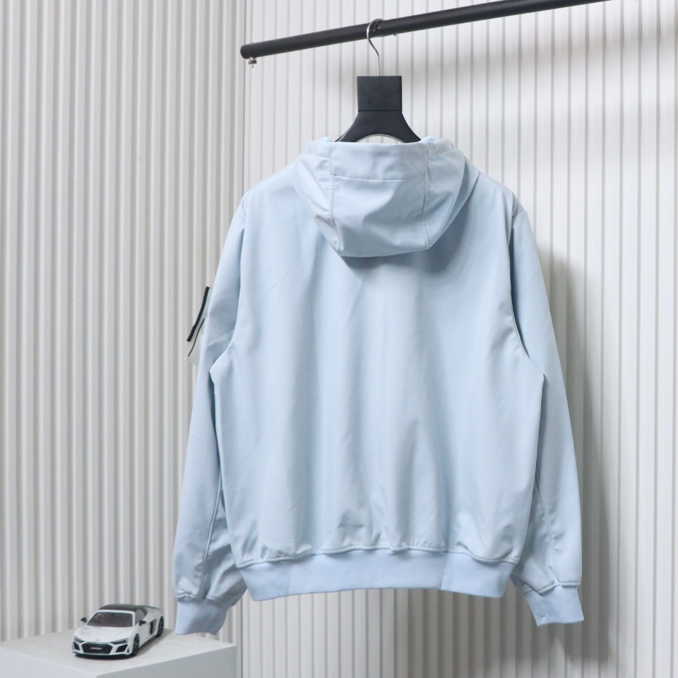 Stone Island SS24 Soft Shell Waterproof And Windproof Solid Color Single Breasted Hooded Jacket Blue