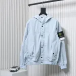 Stone Island SS24 Soft Shell Waterproof And Windproof Solid Color Single Breasted Hooded Jacket Blue