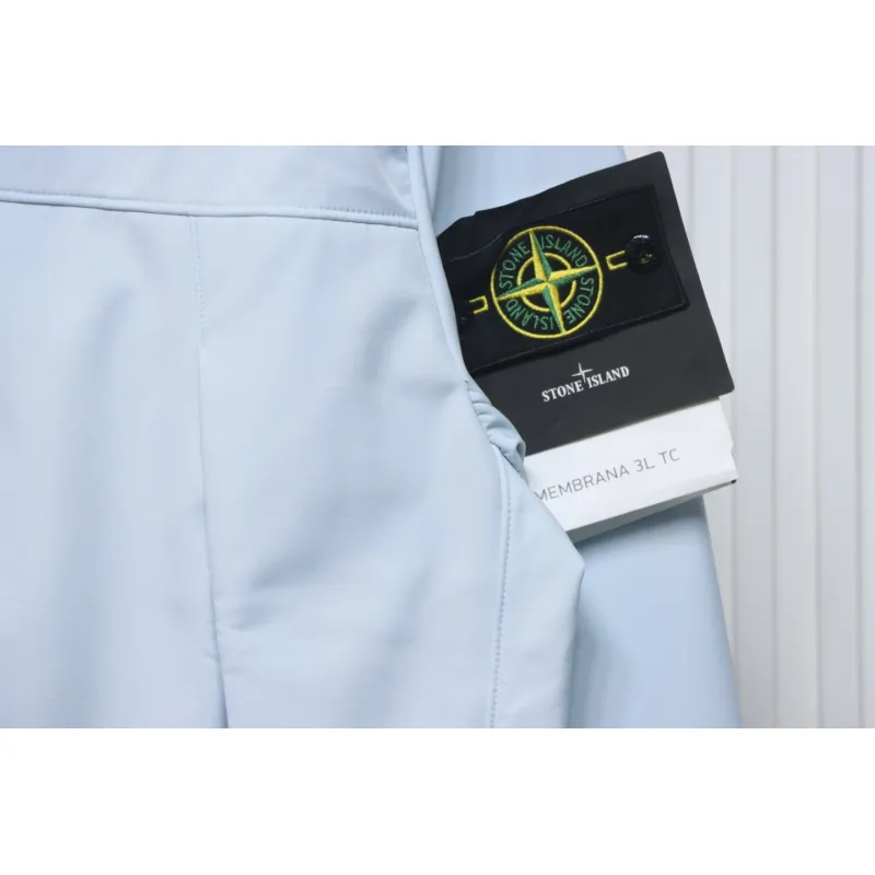 Stone Island SS24 Soft Shell Waterproof And Windproof Solid Color Single Breasted Hooded Jacket Blue