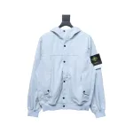 Stone Island SS24 Soft Shell Waterproof And Windproof Solid Color Single Breasted Hooded Jacket Blue