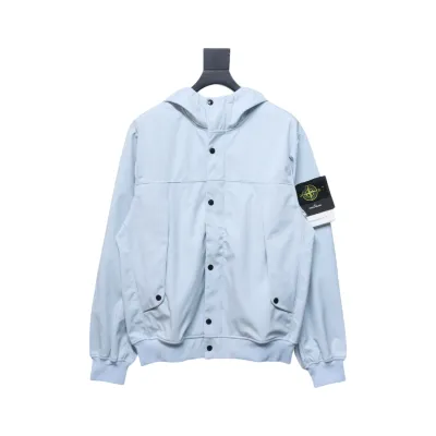 Stone Island SS24 Soft Shell Waterproof And Windproof Solid Color Single Breasted Hooded Jacket Blue 01