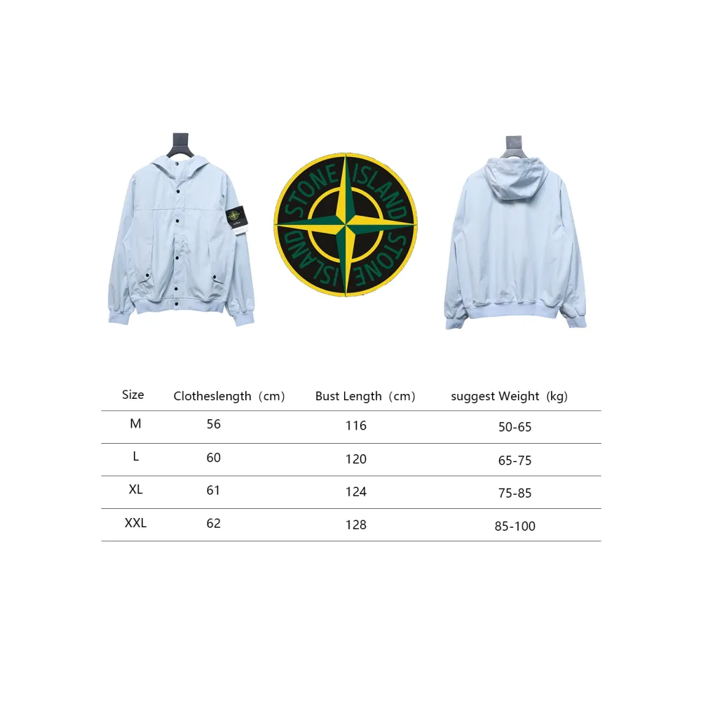 Stone Island SS24 Soft Shell Waterproof And Windproof Solid Color Single Breasted Hooded Jacket Blue